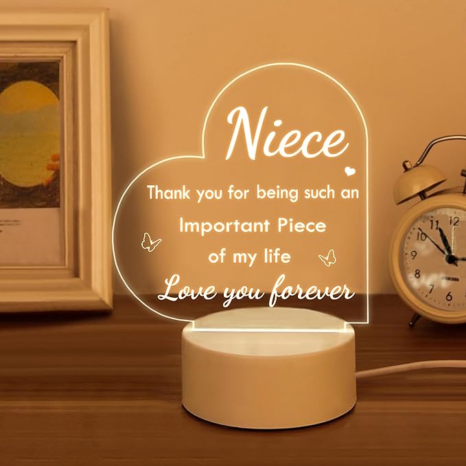 Niece Gifts, Niece Gifts from Aunt Uncle, Acrylic Night Light - Birthday Gifts for Niece, Christmas Graduation Gifts for Niece - LeafyLoom
