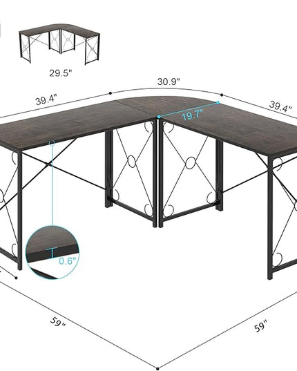 VECELO 59"x59" L Shaped Desk for Computer Gaming Multi-Usage Long 2 Person Table for Home Office Sturdy Writing Workstation, Easy Assembly/Saving Space, Oak Gray - LeafyLoom