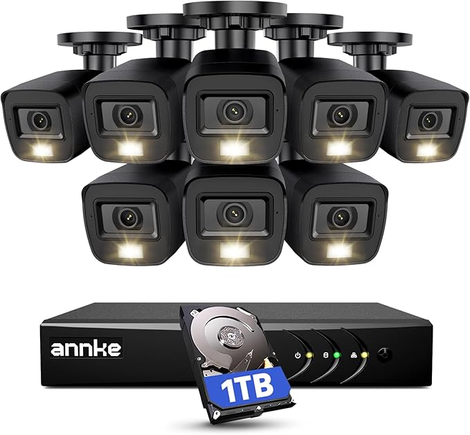 ANNKE 3K Lite Security Camera System Outdoor with AI Human/Vehicle Detection, 8CH H.265+ DVR and 8 x 1920TVL 2MP IP67 Home CCTV Cameras with Smart Dual Light, Color Night Vision, 1TB Hard Drive - E200 ANNKE
