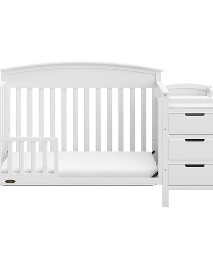 Graco Benton 4-in-1 Convertible Crib and Changer (White) – Crib and Changing Table Combo, Includes Water-Resistant Changing Pad, 3 Drawers, Converts to Toddler Bed, Daybed and Full-Size Bed - LeafyLoom