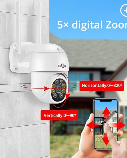 Hiseeu 5MP 360° Pan Tilt Camera WiFi Security Camera Outdoor Motion Tracking Floodlights Light Alarm,Color Night Vision,PC&Mobile Remote View,Two-Way Audio Security Camera Hiseeu