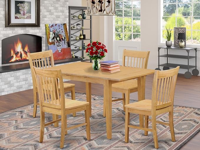 East West Furniture NOFK5-OAK-W 5 Piece Set for 4 Includes a Rectangle Kitchen Table with Butterfly Leaf and 4 Dining Room Chairs, 32x54 Inch - LeafyLoom