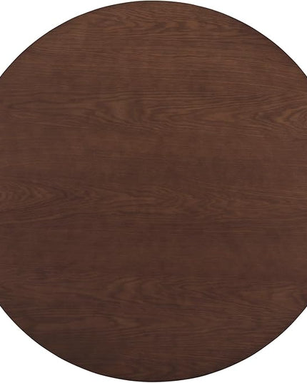 5-Piece Classic Retro Style Dining Set with Round Table and 4 Upholstered Chairs with Rattan Backrests for Kitchen, Living Room, Walnut, 47.2" L x 47.2" W x 29.9" H - LeafyLoom