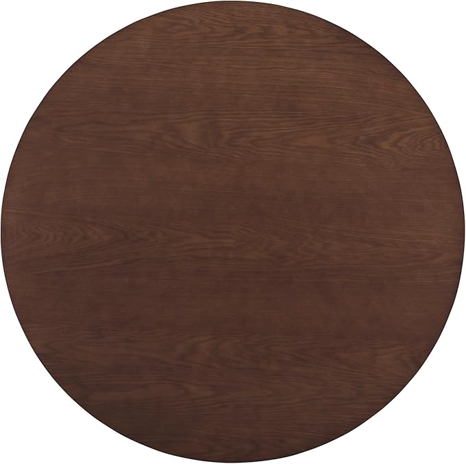 5-Piece Classic Retro Style Dining Set with Round Table and 4 Upholstered Chairs with Rattan Backrests for Kitchen, Living Room, Walnut, 47.2" L x 47.2" W x 29.9" H - LeafyLoom