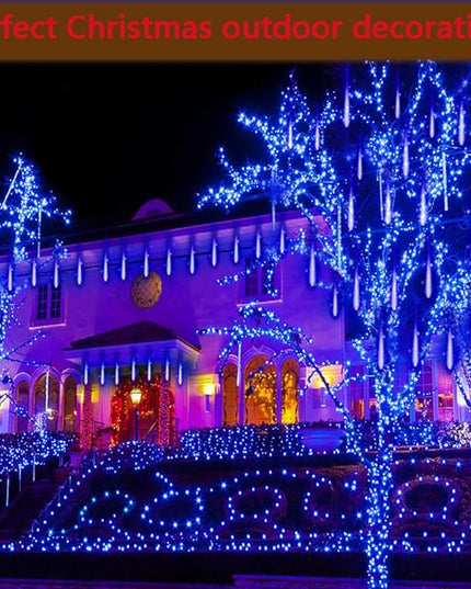 Kwaiffeo Christmas Lights, Meteor Shower Lights 12 inch 8 Tube Rain Falling Icicle Cascading Lights for Xmas Tree Halloween Decoration Wedding Party, Christmas Decorations Outdoor Yard, UL Plug Blue Kwaiffeo