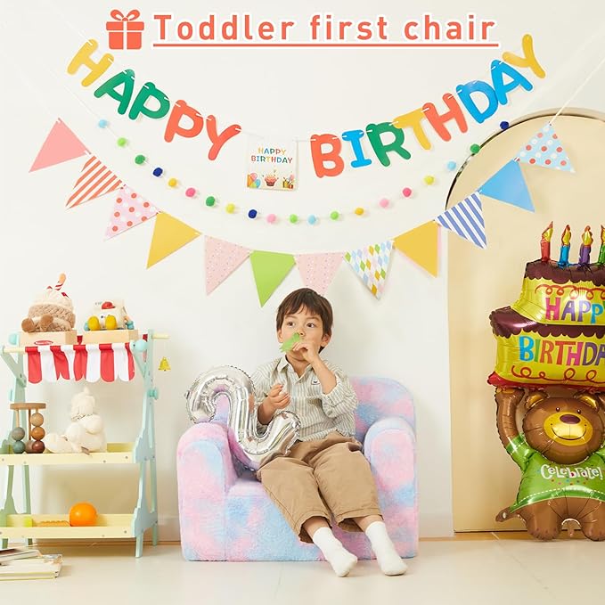 Toddler First Chair, Baby Chairs Comfy Toddler for Boys and Girls for Ages 18 Months and Up, Fits Any Decor (Dark Tie-Dye) - LeafyLoom