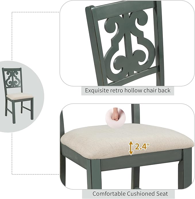 5 Piece Industrial Dinette Sets Wooden Kitchen Dining Table and 24 Matching Upholstered Chairs, for Diningroom Living Room, Easy to Assemble, Antique Blue - LeafyLoom