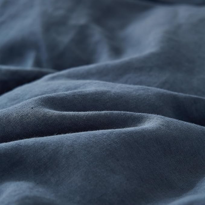 Simple&Opulence 100% Linen Sheet Set Solid Color-3 Pcs Washed French Linen Bed Sheets-Breathable Bedding Set-1 Flat Sheet,1 Fitted Sheet,1 Pillowcase (Twin,Blue) - LeafyLoom