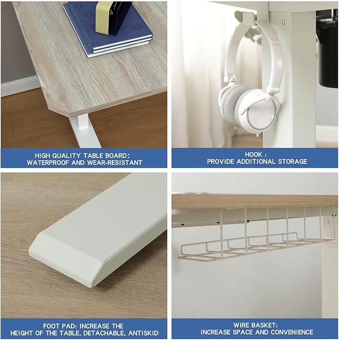 Adjustable Height L-Shaped Electric 59 Inch Sit-Stand Computer Desk with 3 Splice Boards, Lockable Casters-Ideal for Home Office, 59Inch, Oak - LeafyLoom