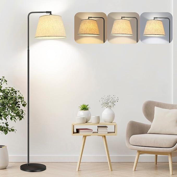 Floor Lamp with 3 Color Temperatures for Living Room Bedroom Office, 12W LED Bulb included, Modern Standing Lamp Tall Bright Corner Floor Lamp with Shade - LeafyLoom
