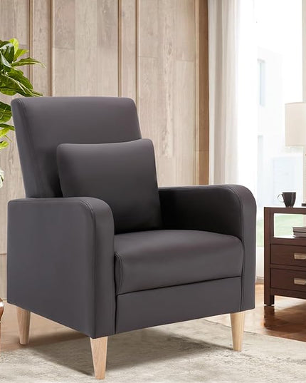 COLAMY Modern Accent Living Room Chairs Set of 2, Upholstered PU Leather Armchair Reading Side Chair, Single Sofa with Back Pillow and Wood Legs, Brown - LeafyLoom