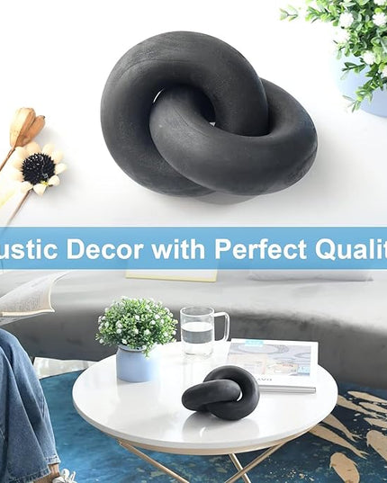 Wooden Knot for Coffee Table Decor Shelf Decor Boho Home Decor Statues, Modern Farmhouse Bookshelf Decorative Objects Wood Chain Link for Living Room- Black - LeafyLoom