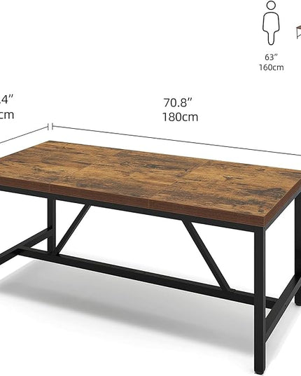 YITAHOME 70.8" Large Kitchen Dining Room Table for 6-8 People, Rustic Brown Farmhouse Industrial Wood Style Rectangle Apartment Dinning Room Dinette Tables for Eating Dinner - LeafyLoom