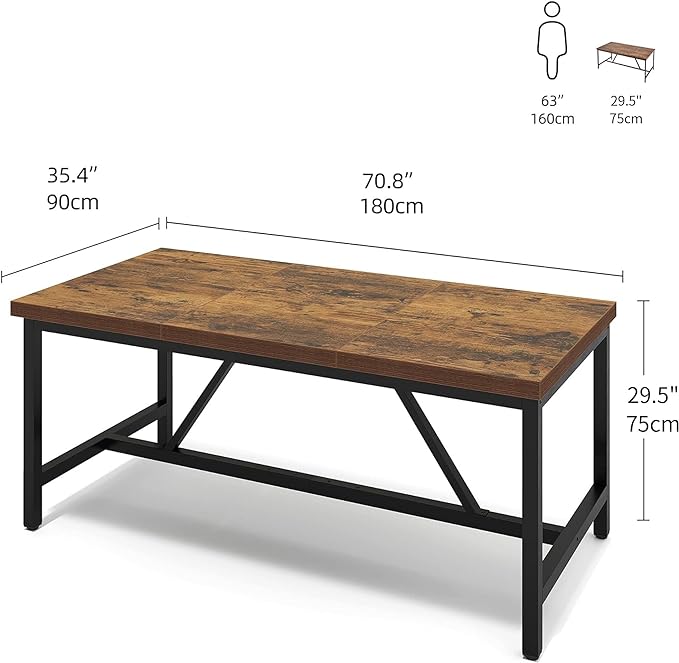 YITAHOME 70.8" Large Kitchen Dining Room Table for 6-8 People, Rustic Brown Farmhouse Industrial Wood Style Rectangle Apartment Dinning Room Dinette Tables for Eating Dinner - LeafyLoom