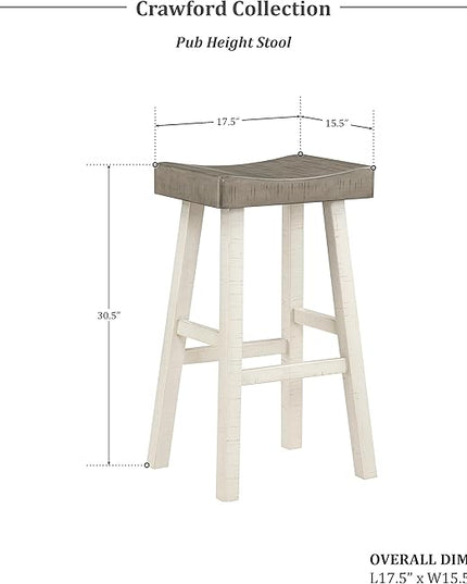 Lexicon Saddle Bar Stools Set of 2 Barstools with Footrest, Armless Dining Chairs for Kitchen Island, Breakfast Nook, Living Room, Pub Height, White/Coffee - LeafyLoom