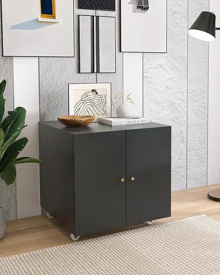 Mobile Mobile Printer Stand with Storage, Lateral Filing Cabinet with Adjustable Shelf, Under Desk Black Small Rolling Printer Table Work Cart with Wheels Organizer Spaces for Office - LeafyLoom