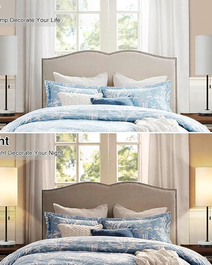 Luvkczc Minimalist Table Lamp Set of 2, Nightstand Lamp for Bedroom Living Room, Modern Pull Chain Bedside Lamp with Marble Base, Fabric Shade, Small Desk Lamp for Home, Office, Reading - LeafyLoom