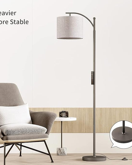 SUNMORY Dimmable Floor Lamp with Remote Control, Lamp for Living Room Stepless Color Temperature and Brightness, Standing Lamp for Bedroom and Office with 1H Timer, Gray Floor Lamp with Gray Shade - LeafyLoom