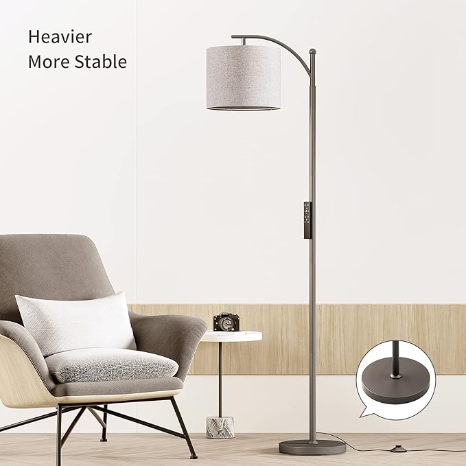 SUNMORY Dimmable Floor Lamp with Remote Control, Lamp for Living Room Stepless Color Temperature and Brightness, Standing Lamp for Bedroom and Office with 1H Timer, Gray Floor Lamp with Gray Shade - LeafyLoom