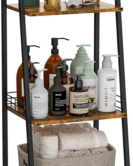 keomaisyto 3-Tier Bathroom Ladder Shelf, Wood Shelving Unit for Bathroom Storage Organizer, Freestanding Storage Shelf, Open Shelving Unit for Bathroom Small Spaces Laundry Living Room - LeafyLoom