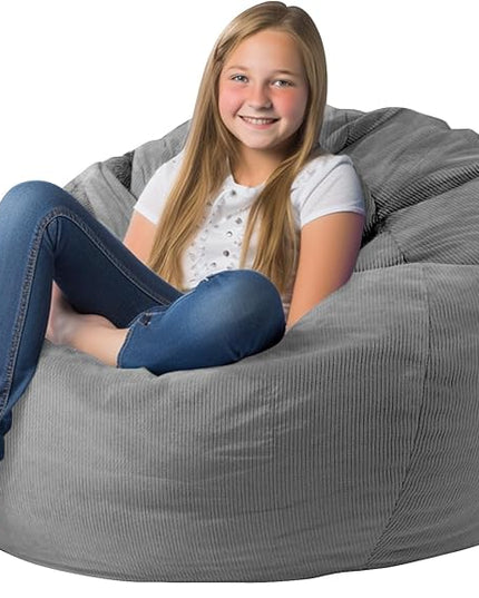 Stuffed Animal Storage Bean Bag Chair Corduroy Toy Cover Organize Plush Toys and Textiles Perfect Ultra Soft Sack Bean Bag for Kids and Teens (No Filler) Gray - LeafyLoom