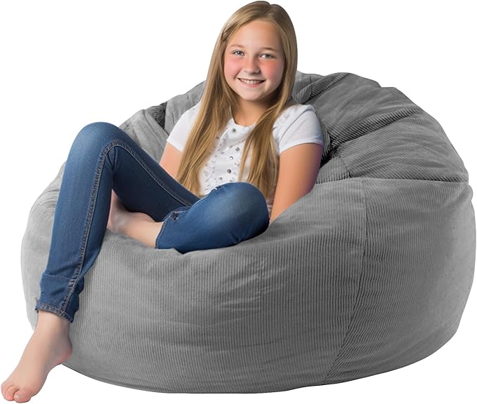 Stuffed Animal Storage Bean Bag Chair Corduroy Toy Cover Organize Plush Toys and Textiles Perfect Ultra Soft Sack Bean Bag for Kids and Teens (No Filler) Gray - LeafyLoom