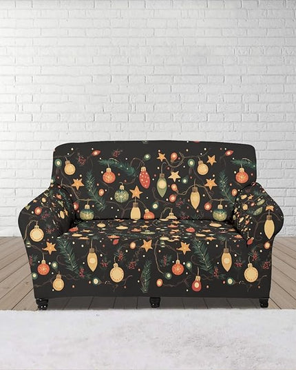 FKELYI Christmas Lights Sofa Furniture Protector with Elastic Bottom Easy Going Stretch Sofa Slipcover for Indoor Non-Slip Sofa Couch Cover M FKELYI