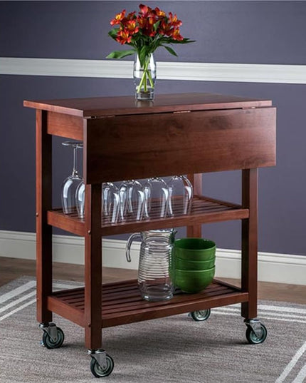 Winsome 94734 Jonathan 2 Drawer Rolling Kitchen Cart in Walnut - LeafyLoom