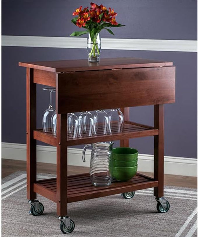 Winsome 94734 Jonathan 2 Drawer Rolling Kitchen Cart in Walnut - LeafyLoom