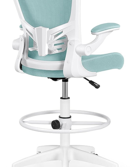 MINLOVE Drafting Office Chair, Ergonomic Tall Office Chair with Flip-up Armrests Executive Ergonomic Computer Standing Desk Chair with Lumbar Support and Adjustable Footrest(Light Blue) - LeafyLoom