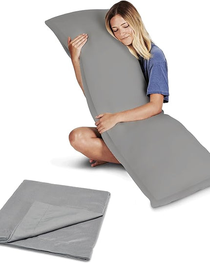 Snuggle-Pedic Body Pillow for Adults w/Grey pillowcase- Pregnancy Pillows w/Shredded Memory Foam - Firm Maternity Side Sleeper Pillow for Adults - Long Cuddle Pillow for Bed - 20x54 Full Body Pillow - LeafyLoom