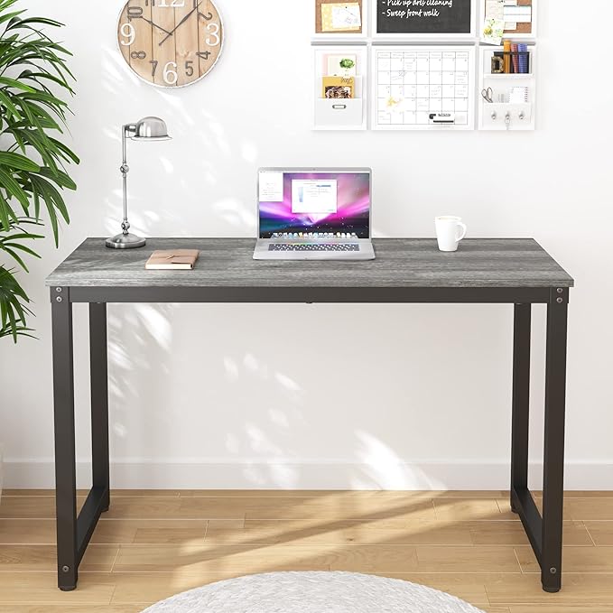 47 Inch Small Space Computer Desk, Home Office Desk, Heavy Duty Multipurpose Table, Study Desk Workstation, Gray - LeafyLoom