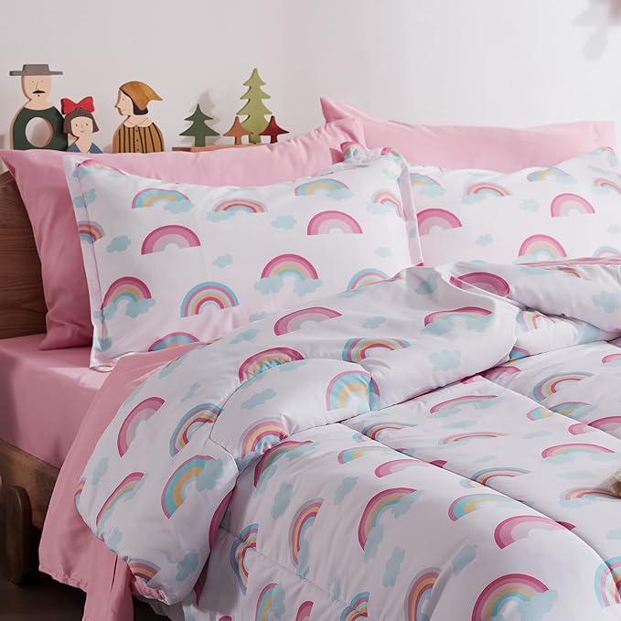 SLEEP ZONE Kids Rainbow Bedding Comforter Set Full/Queen Size - Super Soft & Cute Printed 3-Piece Comforter Set All Seasons for Boys, Girls, Fade Resistant, Machine Washable, Rainbow - LeafyLoom