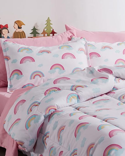 SLEEP ZONE Kids Rainbow Bedding Twin Comforter Set - Super Soft & Cute Printed 2-Piece Comforter Set All Seasons for Boys, Girls, Fade Resistant, Machine Washable, Rainbow - LeafyLoom