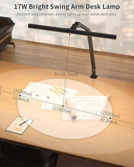 KableRika LED Desk Lamp with Clamp, 17W Super Bright Architect Swing Arm Desk Light for Home Office, Eye-Caring Task Table Lamp, Dimmable&6 Color Modes, Great Range of Motion for Office Lighting - LeafyLoom