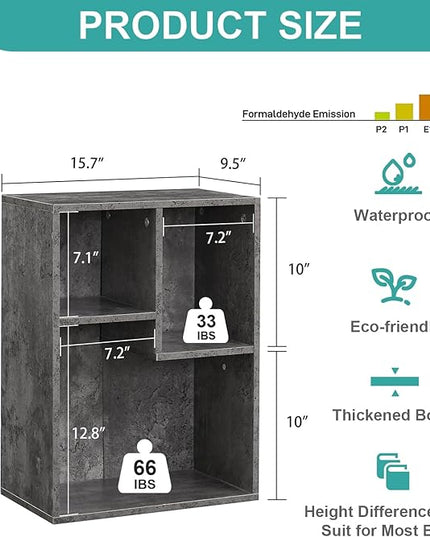 VECELO 3-Cube Small Bookshelf, Modern Bookcases with Shelves Height Up to 12.8 Inches, Suit for Common Size TextBook, Vertical or Horizontal, Cubby Storage Organizer,Grey - LeafyLoom