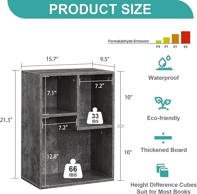 VECELO Small Bookshelf, 3 Cube Shelf, Fits Tallest Hardcovers, Horizontal Available, Short Bookcase for Small Spaces,Modern Gray - LeafyLoom