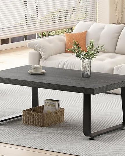 HSH Coffee Table, Industrial Wooden Coffee Table, Modern Minimalist Rectangular Center Table for Living Room, Wood and Metal Legs Cocktail Tea Table for Bedroom Home Office, Dark Gray Oak, 47 Inch - LeafyLoom