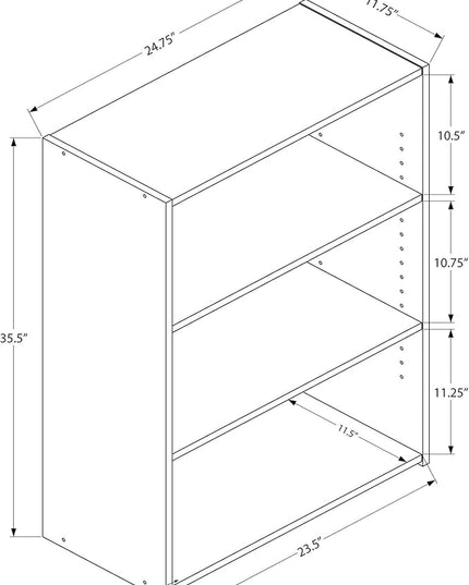 Monarch Specialties I BOOKCASE-36 H 3 Shelves Bookcase, White - LeafyLoom