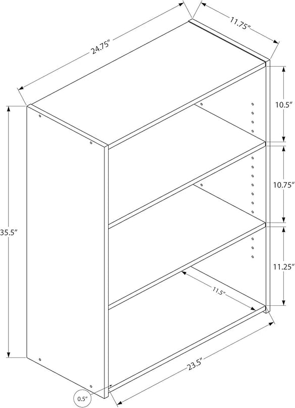 Monarch Specialties I BOOKCASE-36 H/Cappuccino with 3 Shelves Bookcase, Brown - LeafyLoom