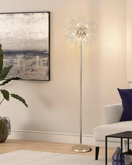 Modern Crystal Floor Lamp (9-Light, 70-Inch, Gold), Standing Lamp with Footswitch, LED Floor Lamp for Living Room, Girls Room, Bedroom, Dresser, Office (Bulbs NOT Included) - LeafyLoom