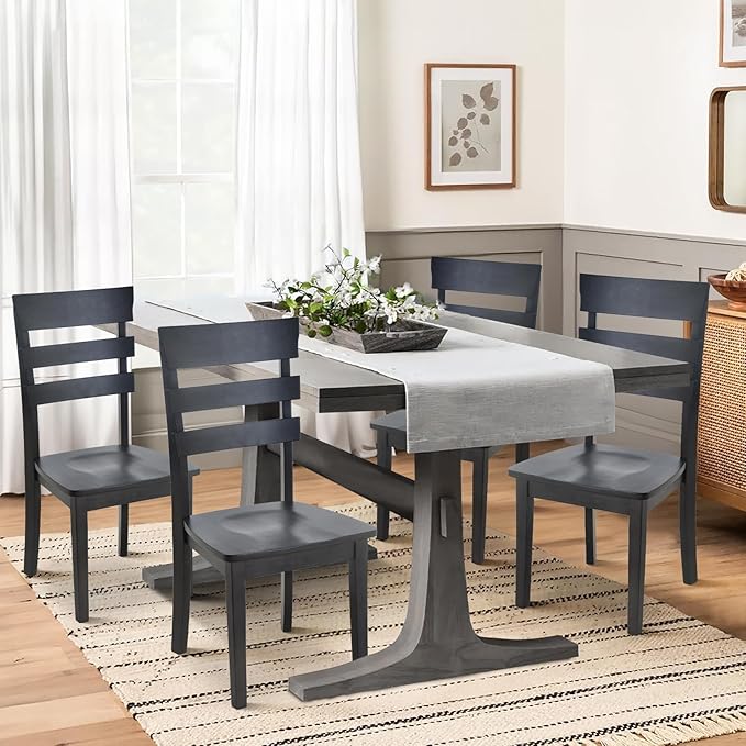 COLAMY Wooden Dining Chairs Set of 2, Ladder High Back Kitchen Side Chair, Farmhouse Armless Dining Room Chairs with Adjustable Foot Pegs, Black - LeafyLoom
