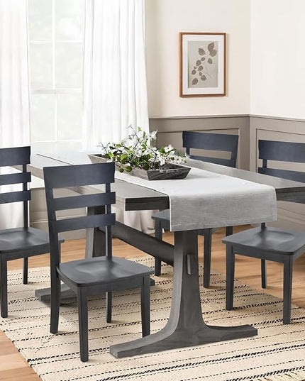 COLAMY Wooden Dining Chairs Set of 4, Ladder High Back Kitchen Side Chair, Farmhouse Armless Dining Room Chairs with Adjustable Foot Pegs, Black - LeafyLoom