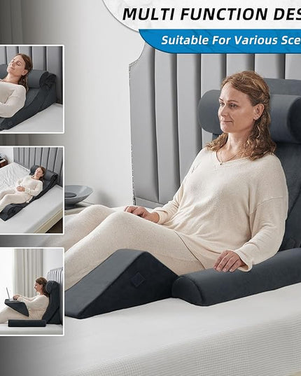 Axelrod 6PCS Orthopedic Bed Wedge Pillow Set, Post Surgery Foam for Back, Neck & Leg Pain Relief Comfortable & Adjustable Ortho Pillows- Anti Snoring, Heartburn, Acid Reflux & GERD Sleeping Dark Grey - LeafyLoom