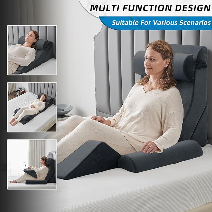 Axelrod 6PCS Orthopedic Bed Wedge Pillow Set, Post Surgery Foam for Back, Neck & Leg Pain Relief Comfortable & Adjustable Ortho Pillows- Anti Snoring, Heartburn, Acid Reflux & GERD Sleeping Dark Grey - LeafyLoom