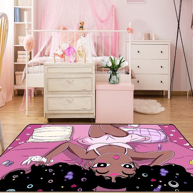 Black Magic Girl Area Rug Girls Room Decor Black Girl Rugs for Bedroom African American Girls Carpet for Living Room Pink Room Decor for Teen Girls Yoga Mats, 2'6''×4' - LeafyLoom