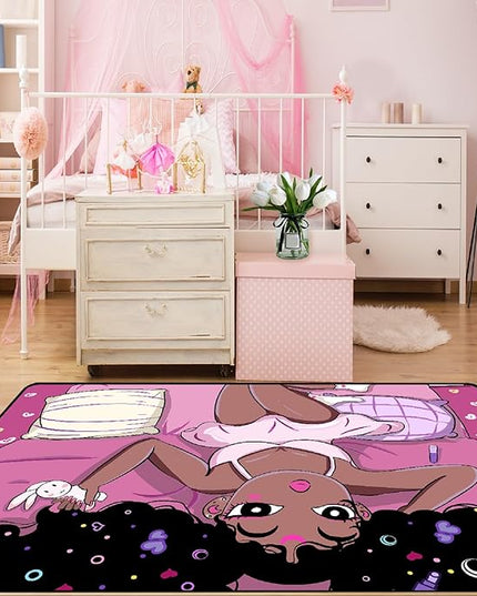 Black Magic Girls for Bedroom Large Cute African American Girls Floor Rugs for Bedroom Black Magic Girl Area Rug Girls Room Decor Pink Room Decor for Teen Girls, 5'×7' - LeafyLoom