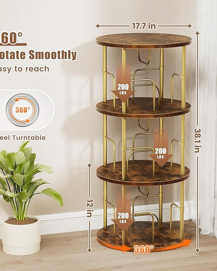 Rotating Bookshelf, 3 Tier Round Revolving Bookcase with Special Visible Partition Storage, 360° Display Spinning Bookshelf Tower Storage Organizer Rack for Bedroom, Living Room, Small Space, Gold - LeafyLoom
