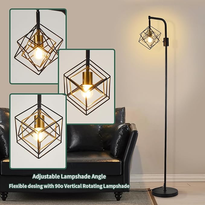 Dimmable Farmhouse Floor Lamp for Living Room, 1 Light Rustic Standing Tall Lamp, Modern Bright Floor Lamp, Industrial Standing Lamp for Bedroom, Tall Pole Lamps Office, LED Bulbs Included. - LeafyLoom