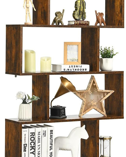BETTARY 6-Tier Bookshelf, Freestanding S-Shaped Geometric Display Shelf, Modern Tall Bookcase for Home Office, Living Room, Bedroom, Coffee - LeafyLoom